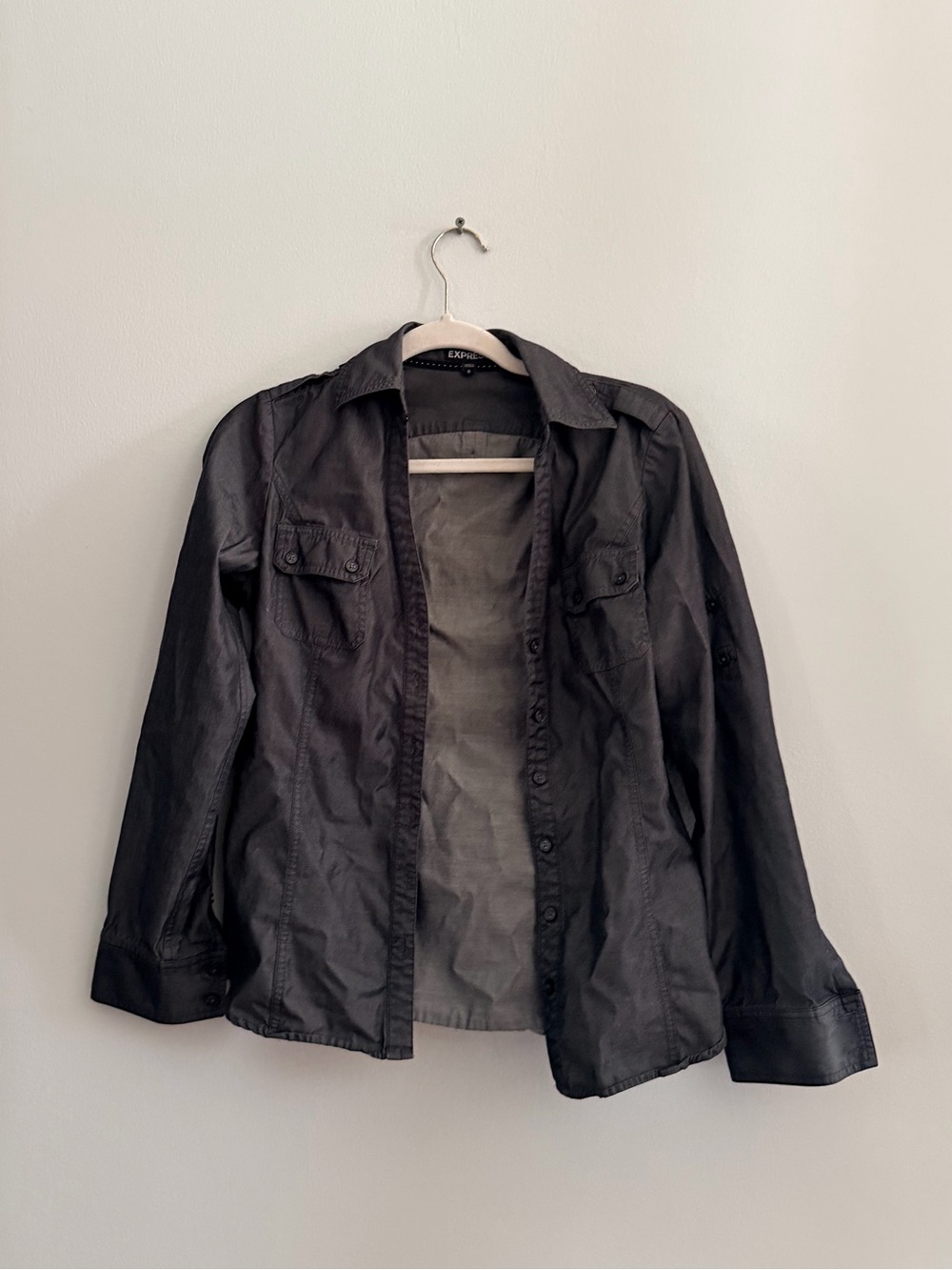 Women's Black Button-Front Shirt Jacket